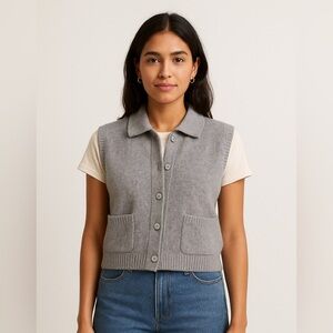 Vintage 90s Corporate Woman Lambswool Angora Blend Cropped Cardigan Vest Large